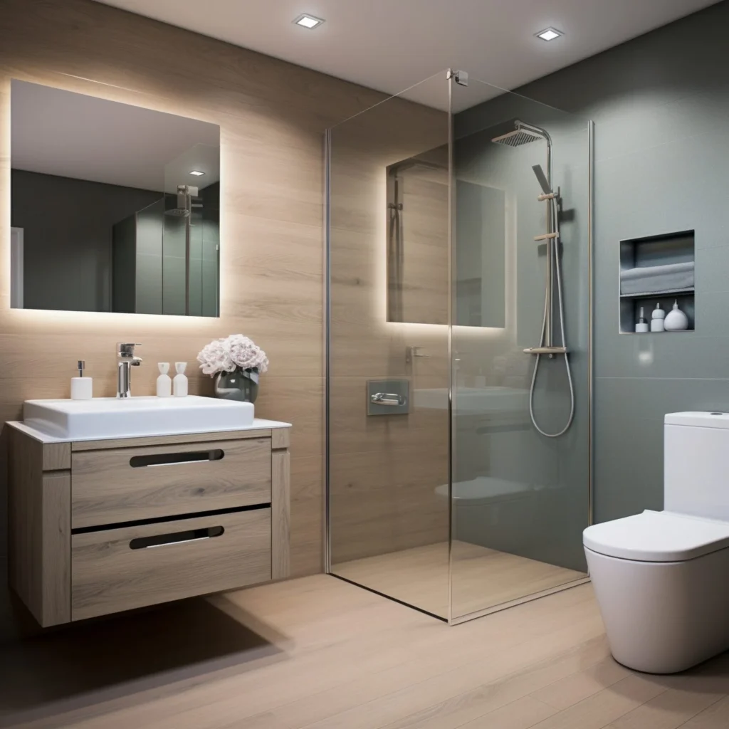 small-bathroom-with-modern-style-decor-Installations of shower tiles and bathroom tiles